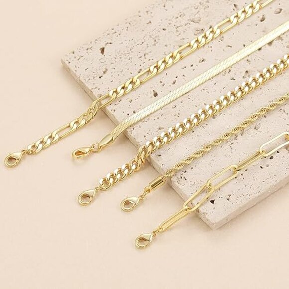 14K Gold Bracelets for Women – Stackable Waterproof Bracelet Set with Cuban Link - Picture 2 of 3